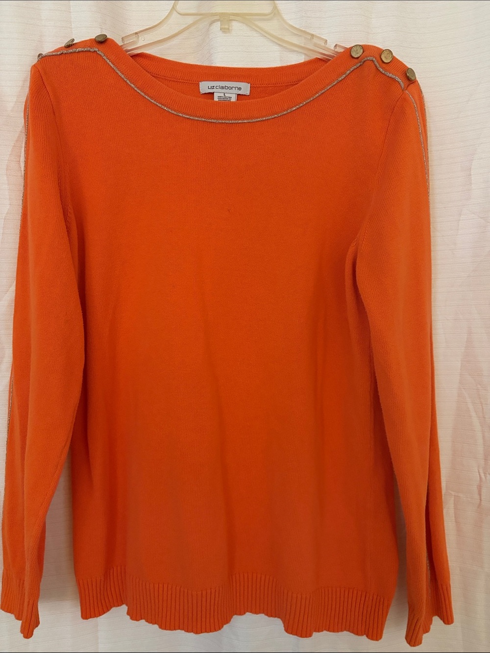 Liz Claiborne Orange Boatneck Button-Shoulder Sweater